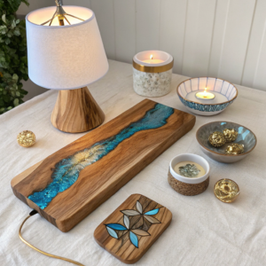 The Innovative Art of Olive Wood: Epoxy Resin, LED Lighting & Modern Design at Boughanmi Olive Wood